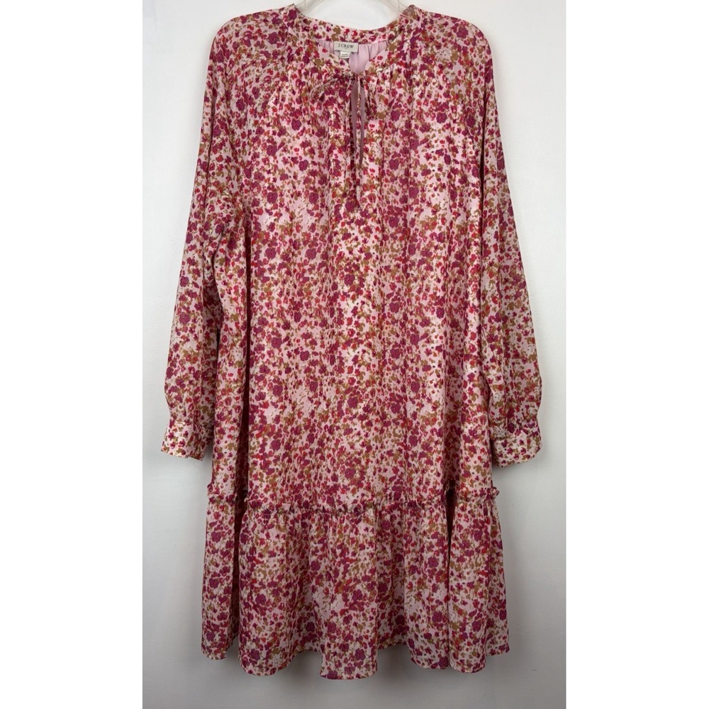 J Crew Dress Womens XXL Floral Tiered Pink Chiffon Cottagecore Coquette Flowy